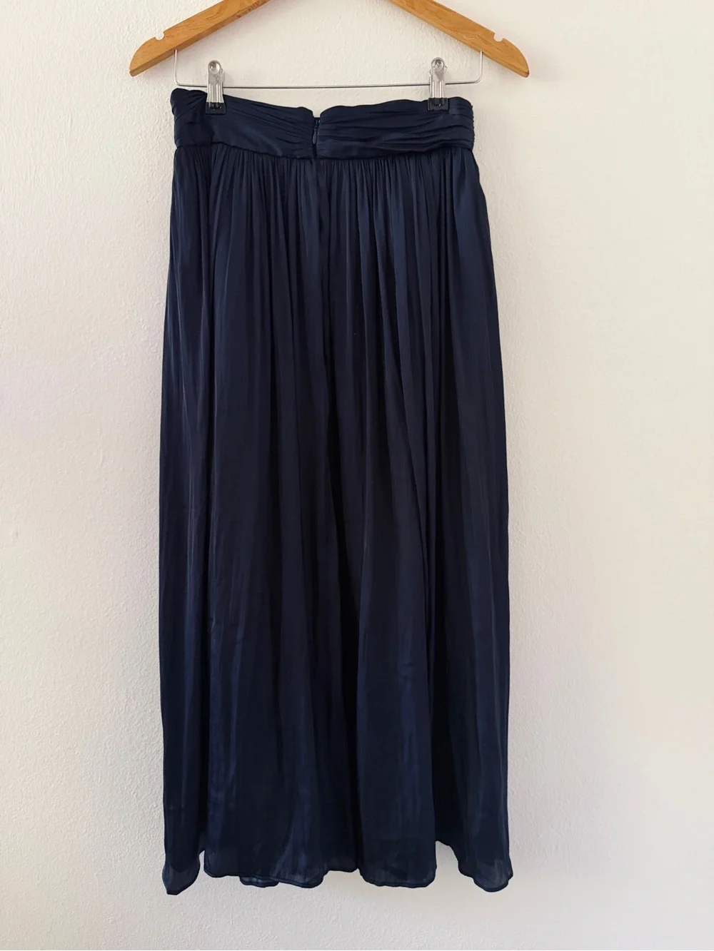 J. Crew Point Sur Crinked Satin Maxi Skirt Navy Blue